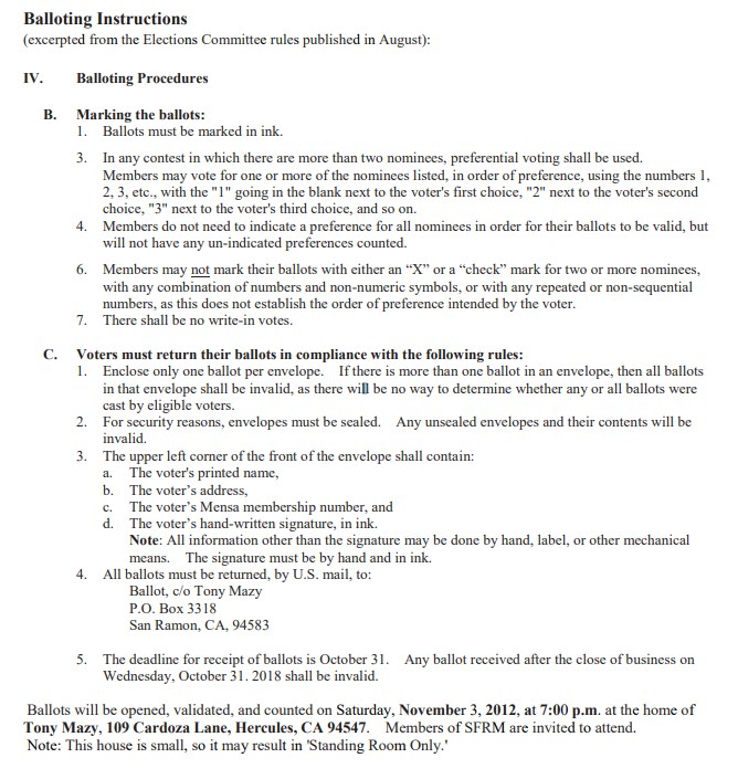 SFRM 2018 Ballot Rules